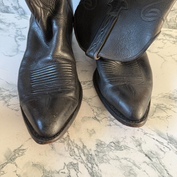 Lucchese Men 12 Western Boot Black Tooled Leather Cowboy Rodeo Mid Calf Pull On - Picture 2 of 6